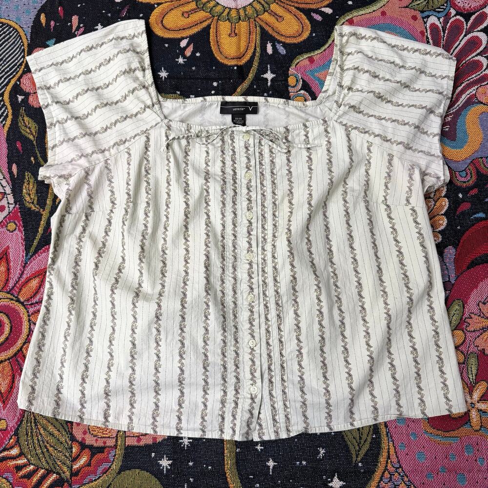 Y2k Lt. Green Floral Paisley Peasant Top Cottage Prairie Boho Fairy Grunge 22/24